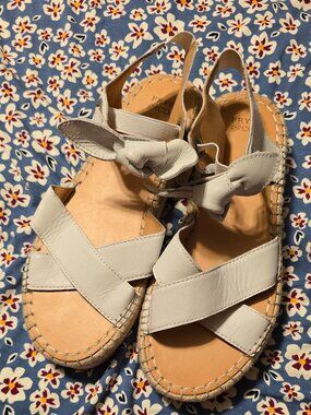 Frye & Co. Lula Bow Espadrille Sandals White Leather 9.5M